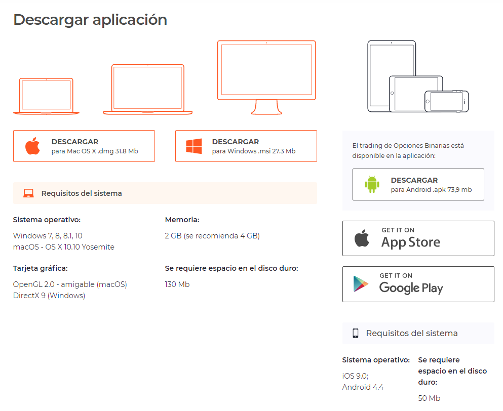 Panel descarga app iq option