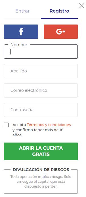 formulario registro IQ option