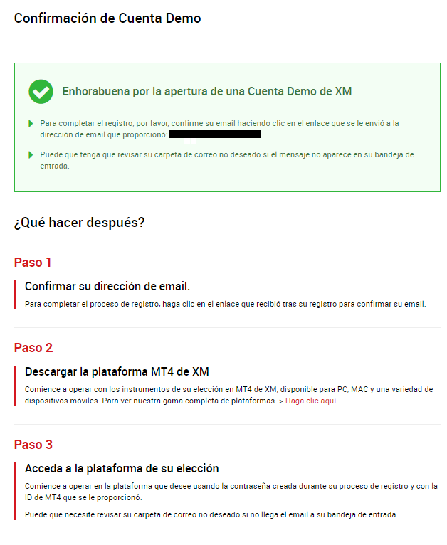 aviso confirmación xm