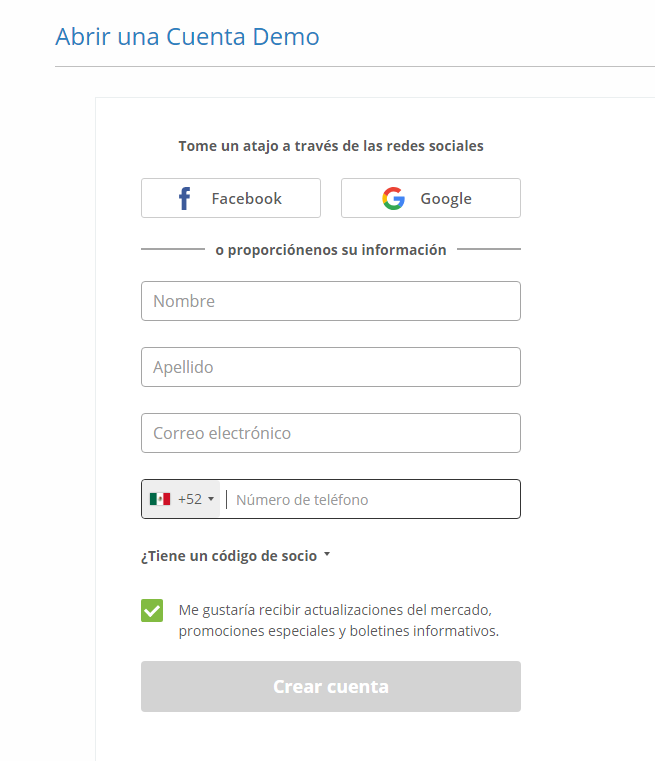 Apertura de cuenta demo
