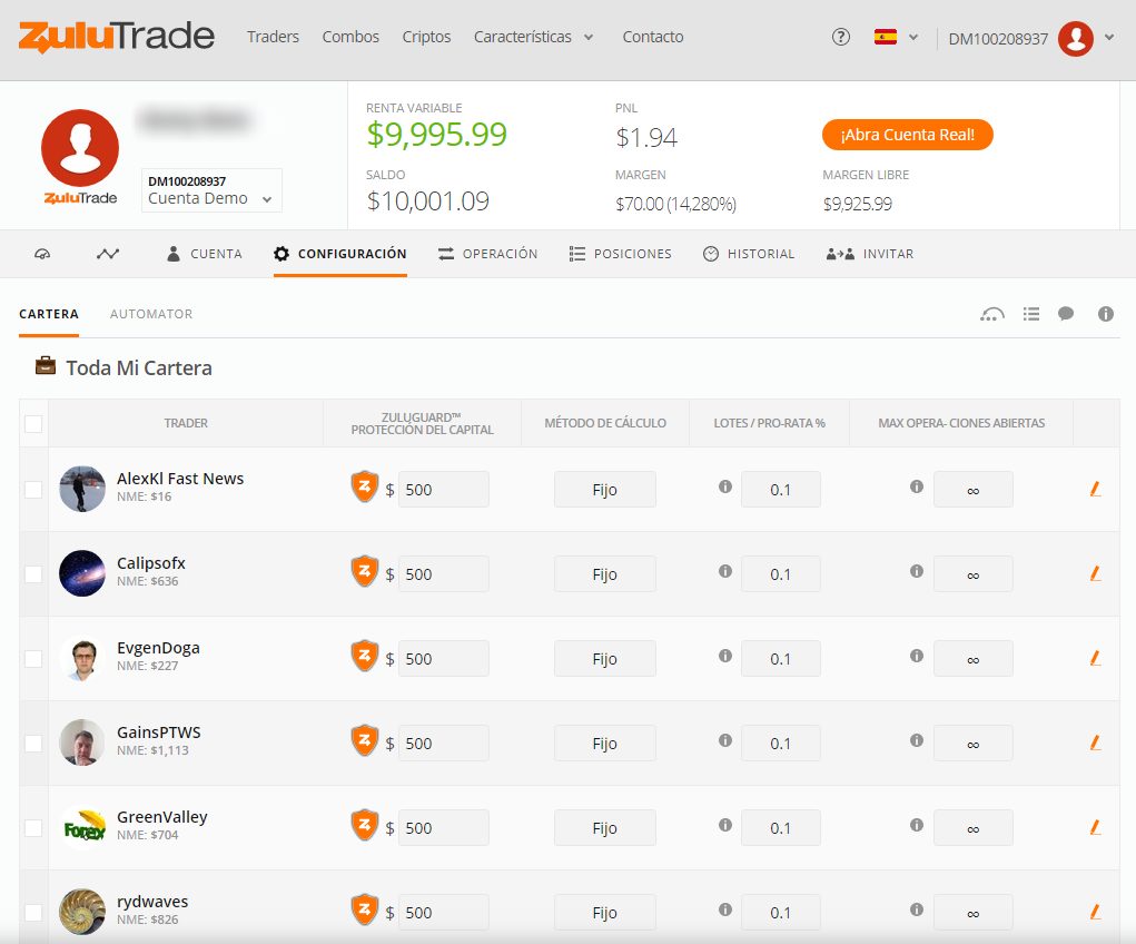 sección mi cuenta zulutrade support
