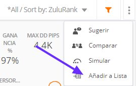 zulutrade mejor comerciante búsqueda avanzada añadir a la lista