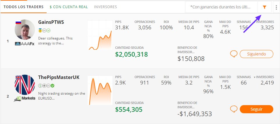 zulutrade selección búsqueda avanzada