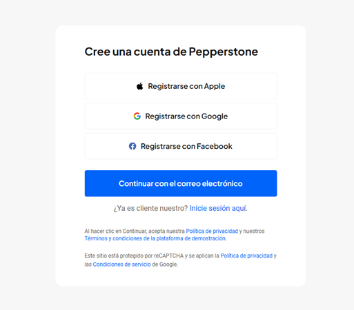 crear cuenta Pepperstone con google